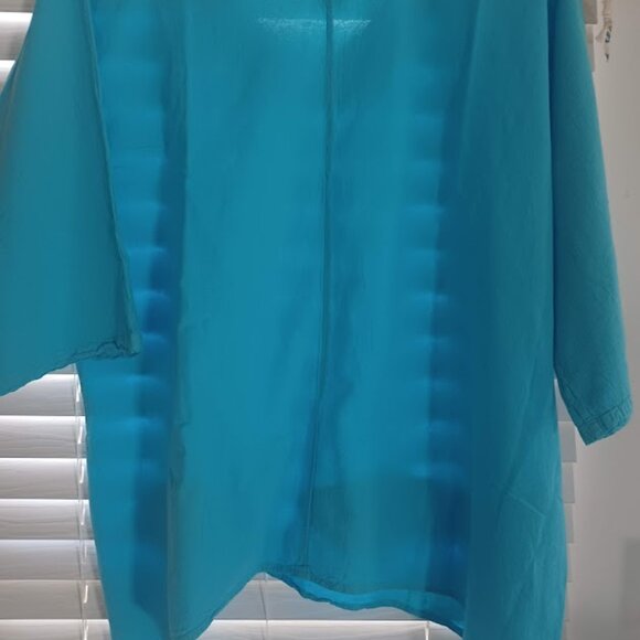 Cottonseed Casual Wear Women’s Turquoise Fish Appliqué Top Sz L / XL 100% Cotton - Picture 7 of 7